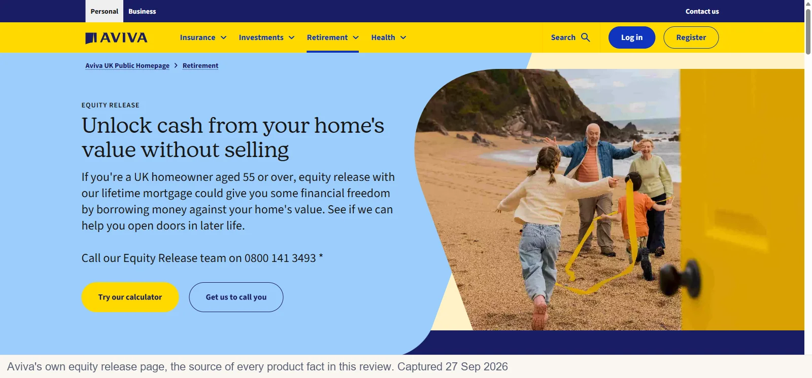 Aviva's official equity release page, the source of the product facts in this review