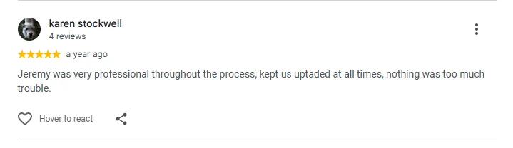 Google review by Karen Stockwell, five stars, for Trusted Equity Release